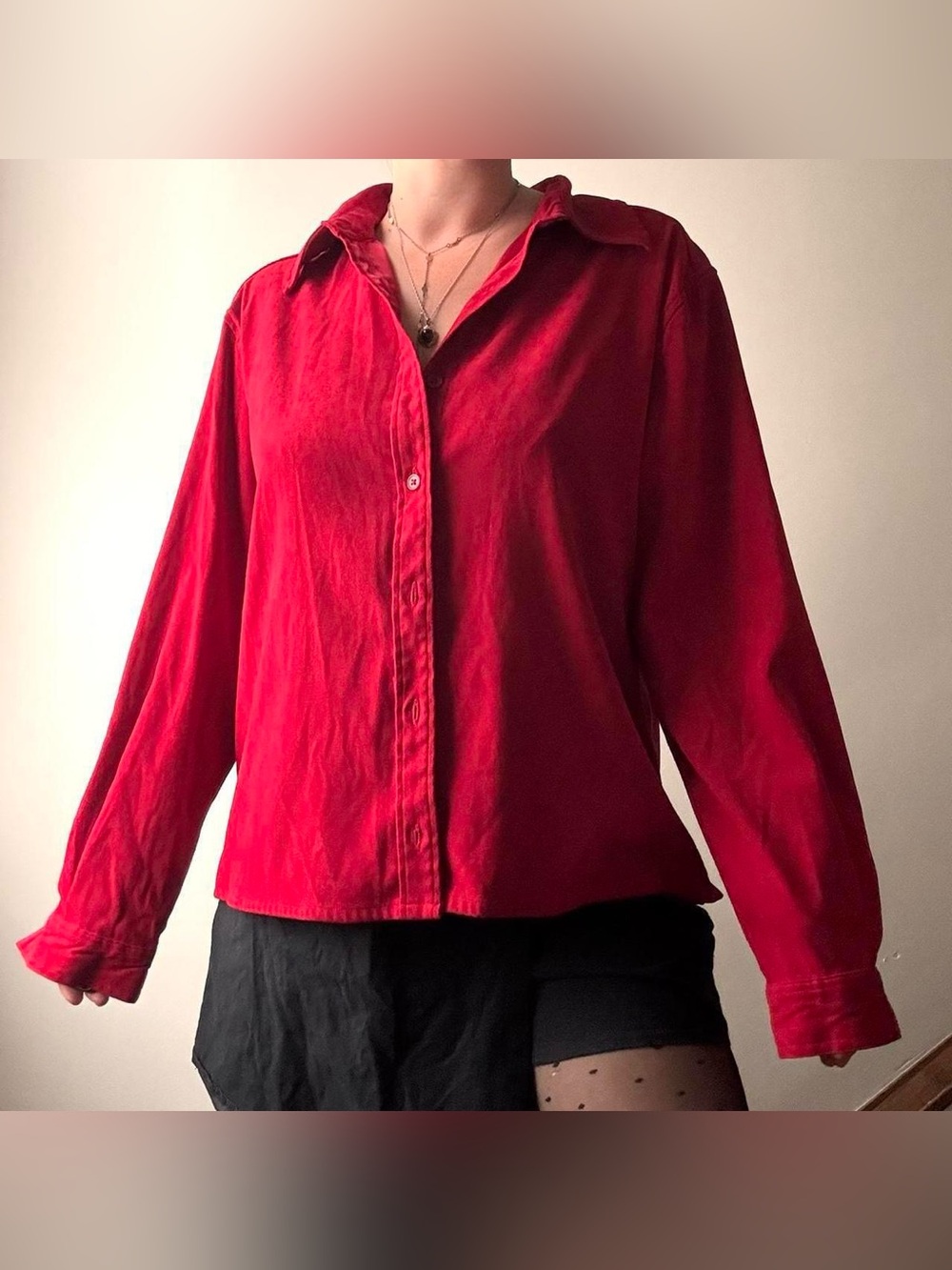 Red Denim & Co. button-up faux suede shirt